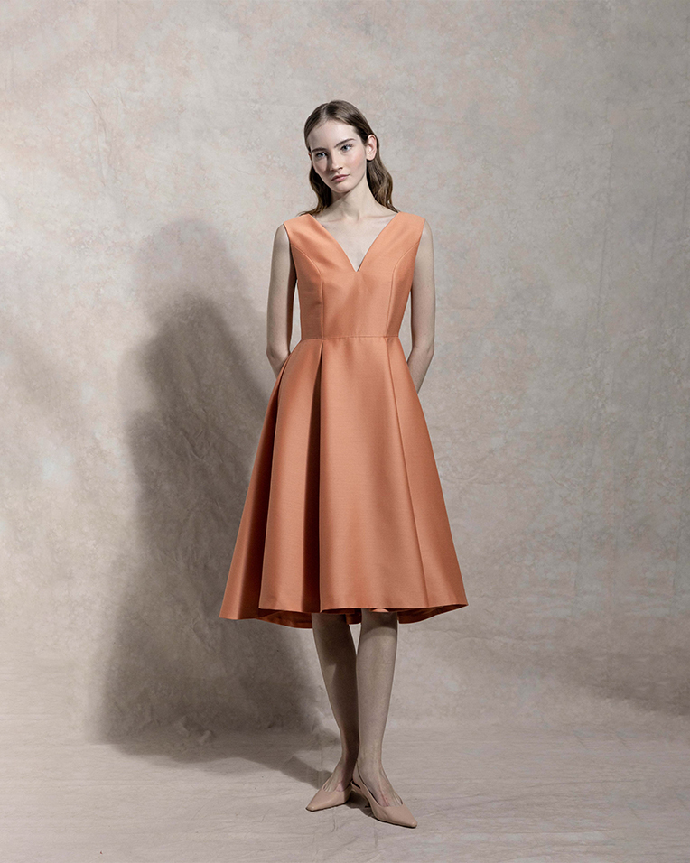 TULIP 粉橘色丝毛礼服